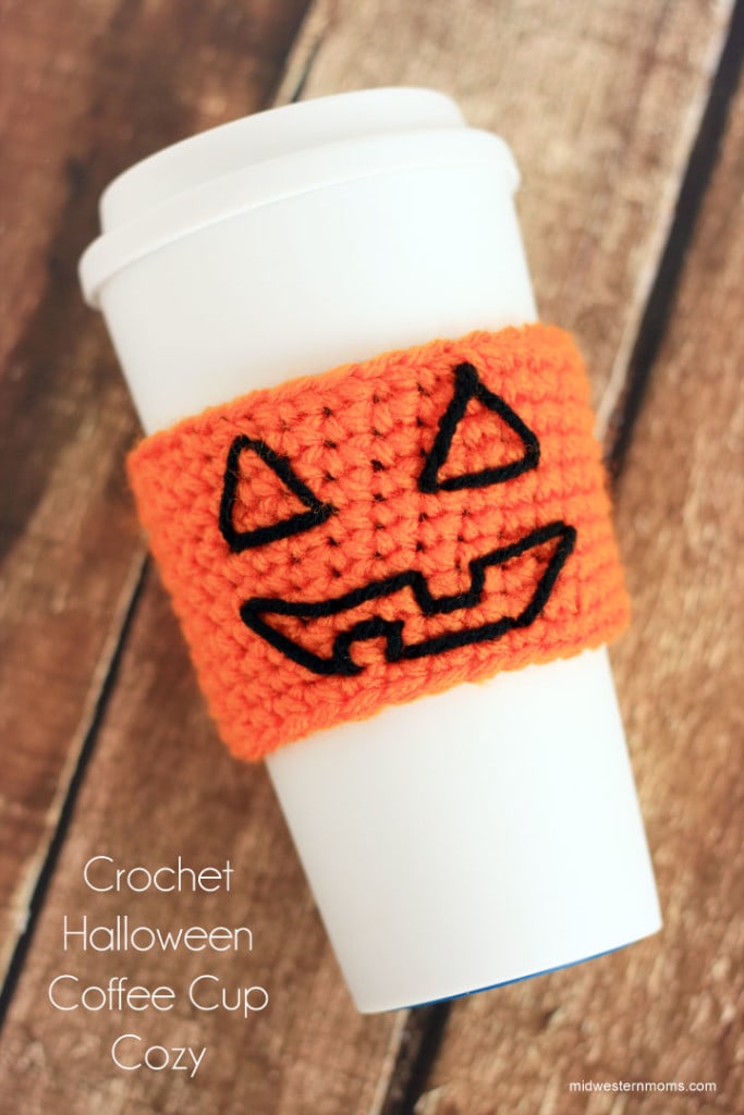 Get your coffee in the Halloween Spirit with this Easy Crochet Halloween Coffee Cup Cozy Pattern.