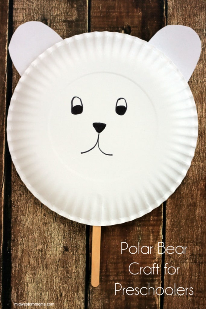 Simple Polar Bear Craft for Preschoolers. Fun paper plate polar bear mask.
