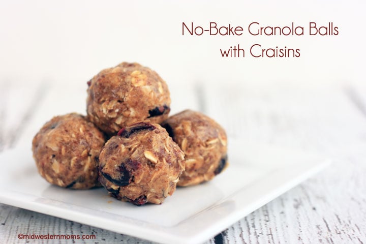 No-bake granola balls with craisins are a tasty snack time treat! Easy Recipe!