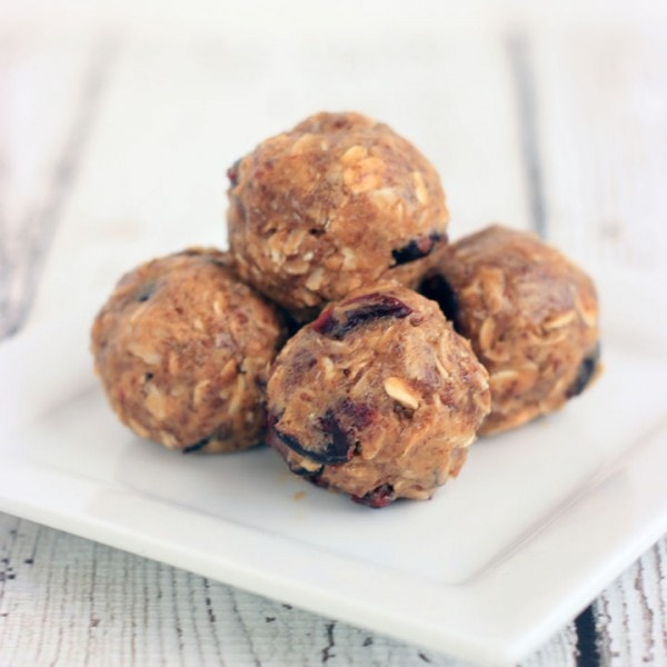 No-bake granola balls with craisins make for a simple and tasty snack!