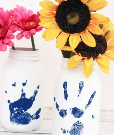 Handprint Mason Jar Craft. Perfect for a gift or keepsake.