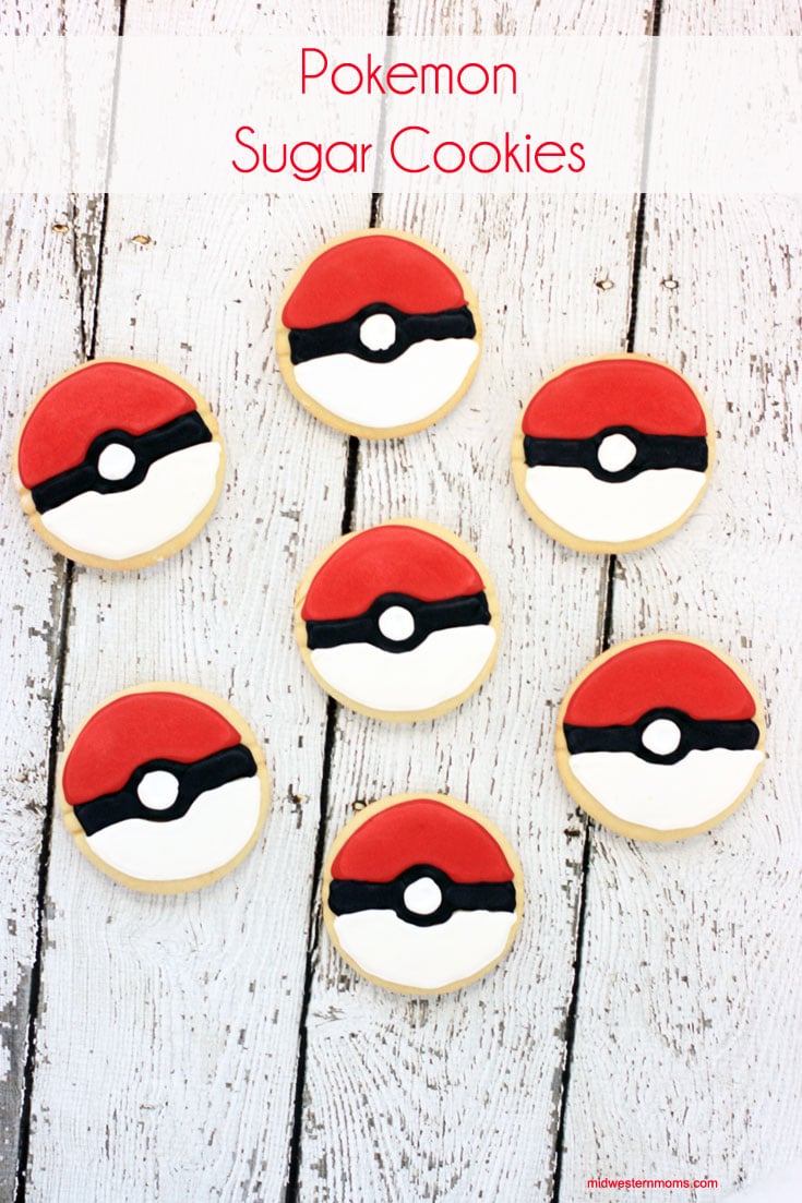 Pokemon Sugar Cookies! Using a Pokeball cookie cutter and royal icing, these sugar cookies were transformed into Poke Balls! Good idea for Pokemon Themed parties!