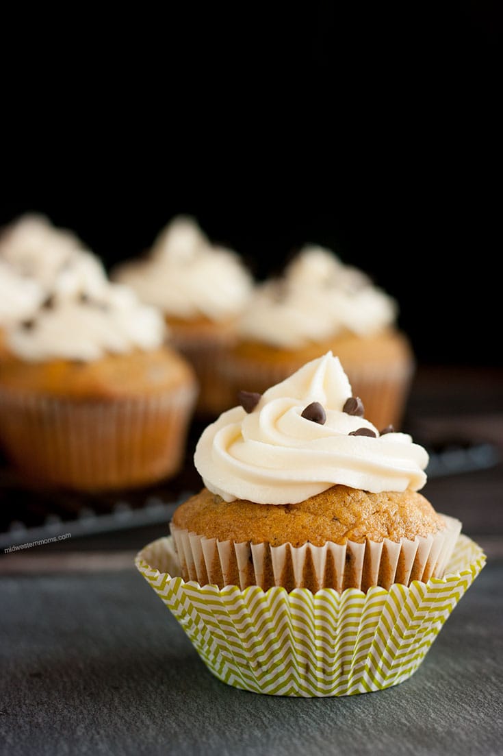 Delicious pumpkin chocolate chip cupcakes with homemade cream cheese frosting