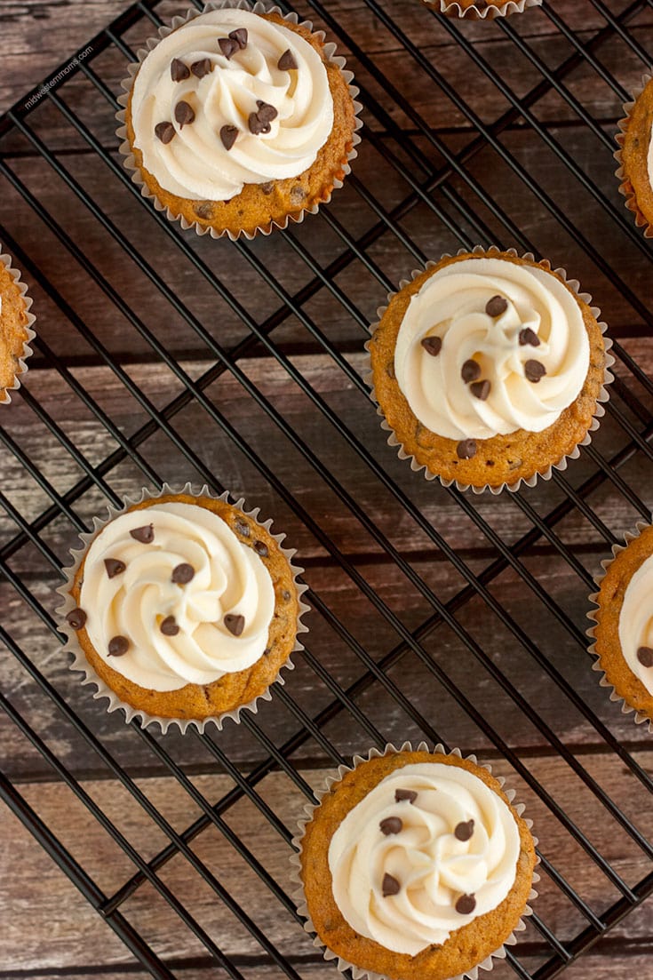 Pumpkin chocolate chip cupcakes with homemade cream cheese frosting