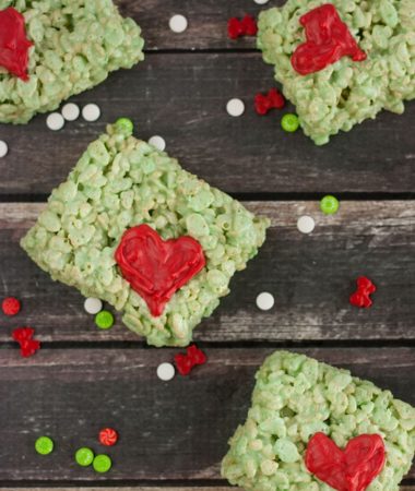 Grinch Rice Krispie Treat Recipe. Perfect treats for a How The Grinch Stole Christmas movie night!