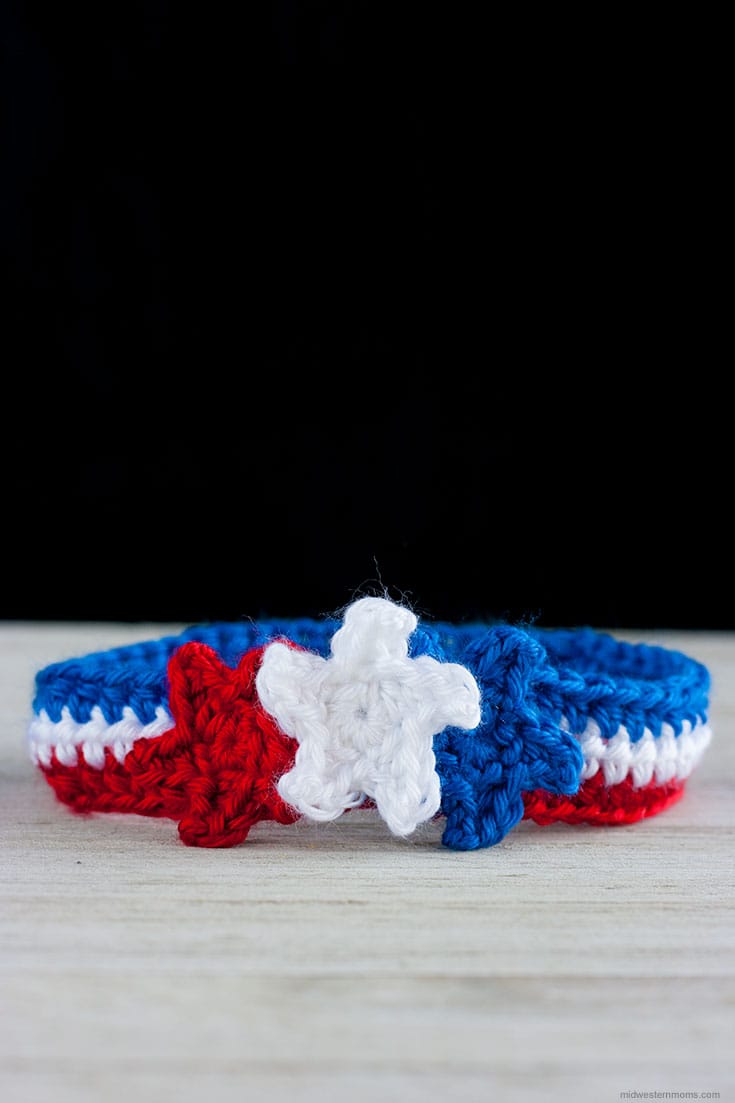 Set Of 2 USA Flag Patriotic Colors Crochet Glass Bead Bracelets - Red, White & Blue