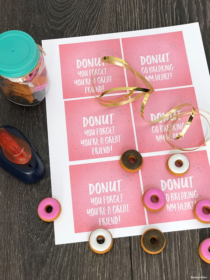Printed Donut Valentines with donut erasers and hole punch.