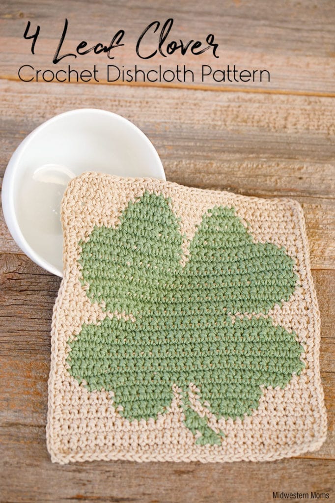 Lucky Free 4 Leaf Clover Crochet Dishcloth Pattern